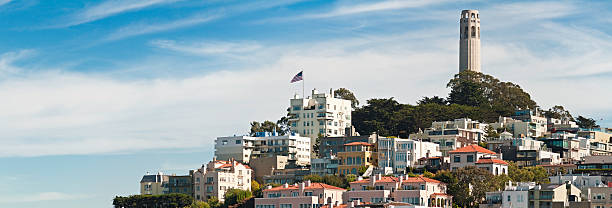 san francisco, atracciones turísticas lookouts coit tower telegraph hill panorama de california - tower coit tower san francisco bay area san francisco county fotografías e imágenes de stock