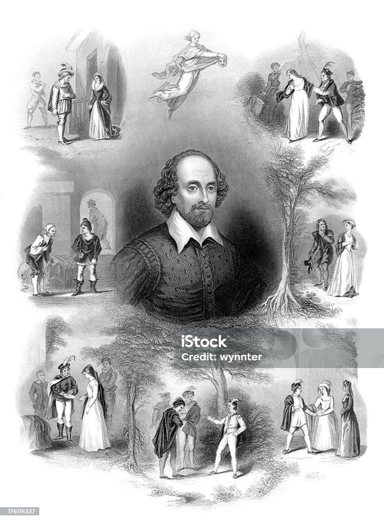 William Shakespeare z sceny z jego gra - Zbiór ilustracji royalty-free (Anglia)