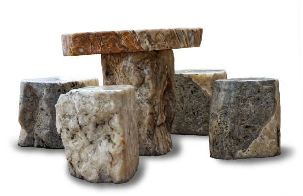 istock Set of stone tables and chairs isolated on white background 1761147935