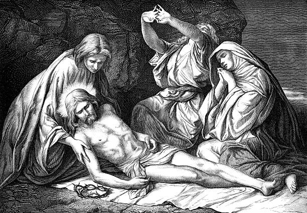 подготовка тела of christ для захоронения - place of burial illustrations stock illustrations