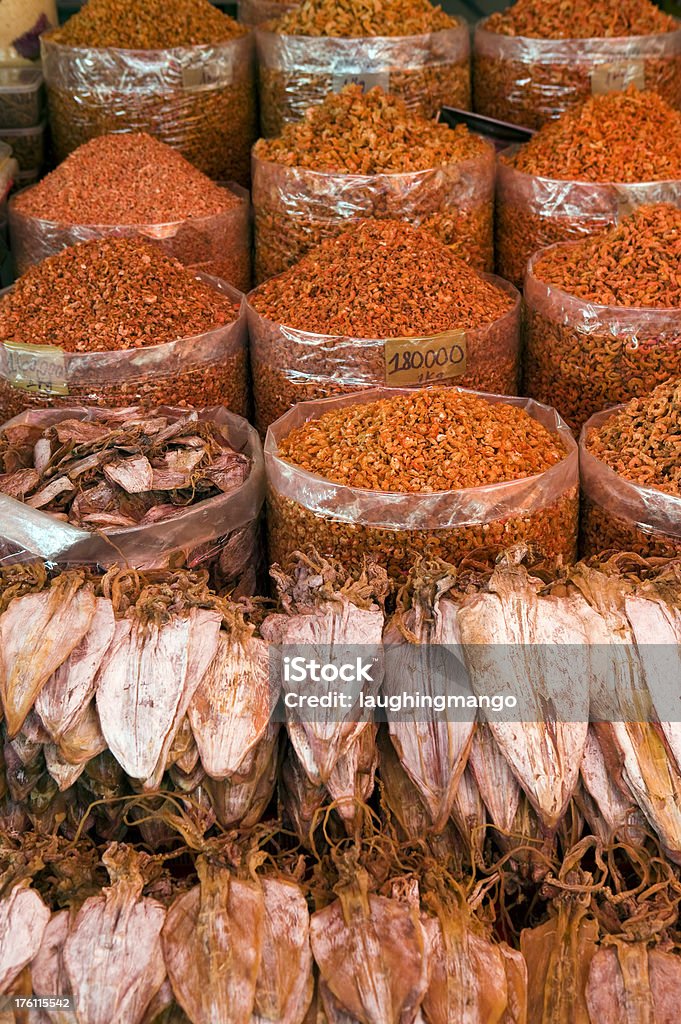 Getrocknete Garnelen-Tintenfisch Fischmarkt erhaltenen Speisen in saigon, vietnam - Lizenzfrei Asiatische Kultur Stock-Foto