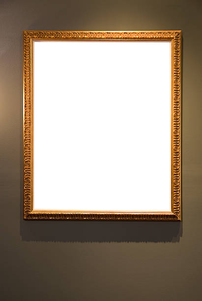 istock Classic golden picture frame hanging on wall. 176116017