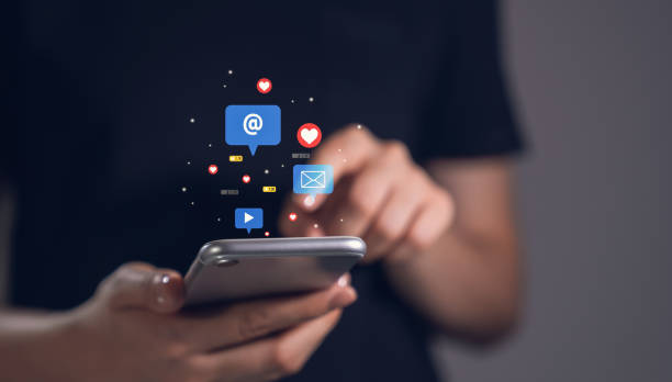 istock Hand using smartphone with social media and email on mobile. 1761167550