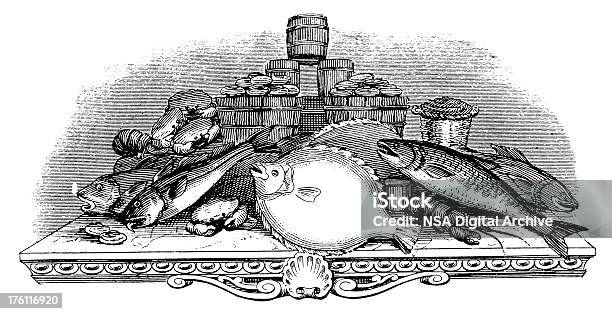 Pesce Antique Cibo Illustrazioni - Immagini vettoriali stock e altre immagini di Stile retrò - Stile retrò, Vecchio stile, Incisione - Oggetto creato dall'uomo