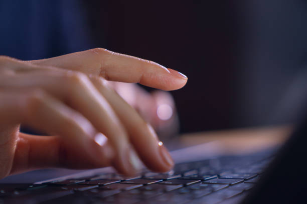 istock Hands typing keyboard on laptop with working online. 1761172545