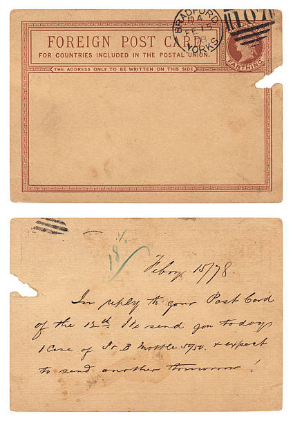 istock 'Foreign' postcard from Bradford, 1878, two sides, penny farthing postage 176119425