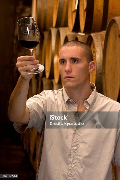 Winemaker Inspección En La Bodega De Vinos Foto de stock y más banco de imágenes de Vino - Vino, Conocedor, Inspector