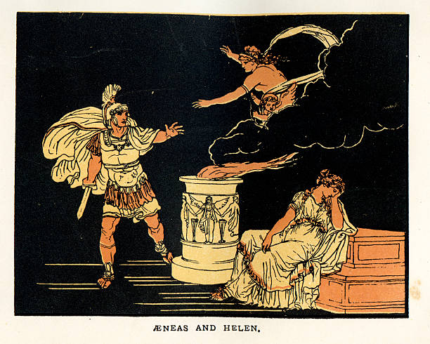 ilustraciones, imágenes clip art, dibujos animados e iconos de stock de aeneas y helen de troy - mythology virgil troy greek mythology