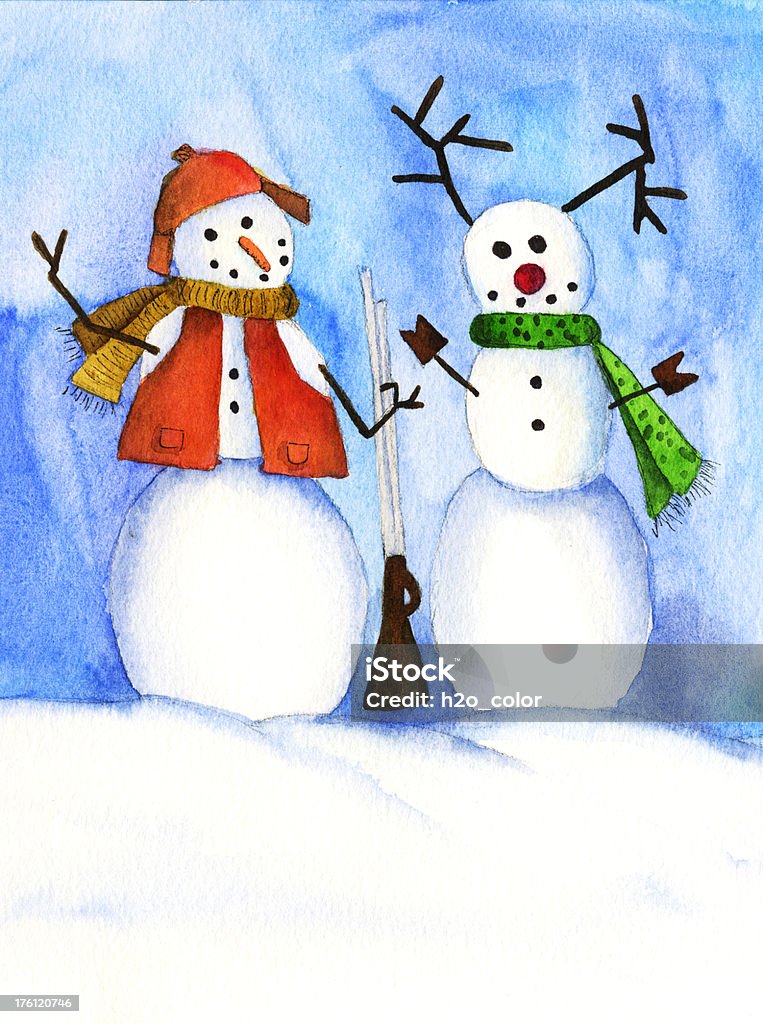 Hunter and Deer Snowmen  Adult stock illustration