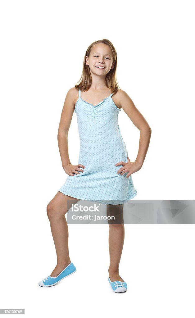 10 Jahre altes Mädchen im blauen Kleid - Lizenzfrei 10-11 Jahre Stock-Foto