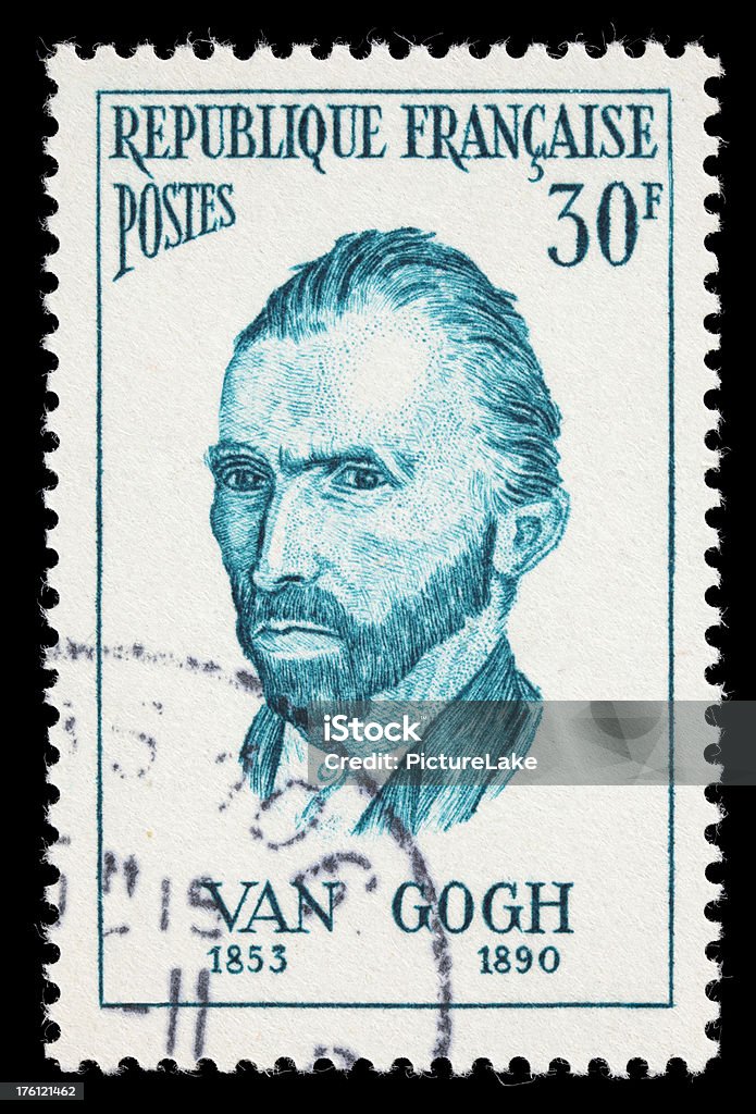 France Van Gogh postage stamp 1956 French stamp with an image of Vincent Van Gogh. DSLR with macro lens; no sharpening. Vincent Van Gogh - Painter Stock Photo