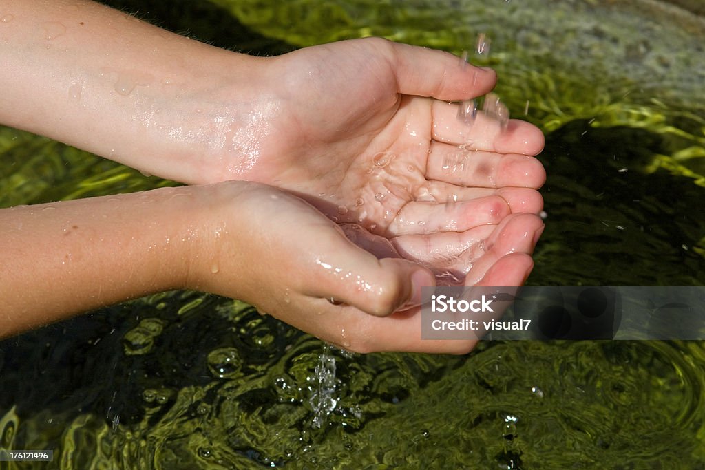 hands catching falling water "hands catching falling water, environmental concept" Catching Stock Photo