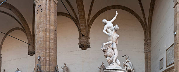florence loggia mármol piazza dei lanzi estatuas panorama toscana italia - giambologna fotografías e imágenes de stock