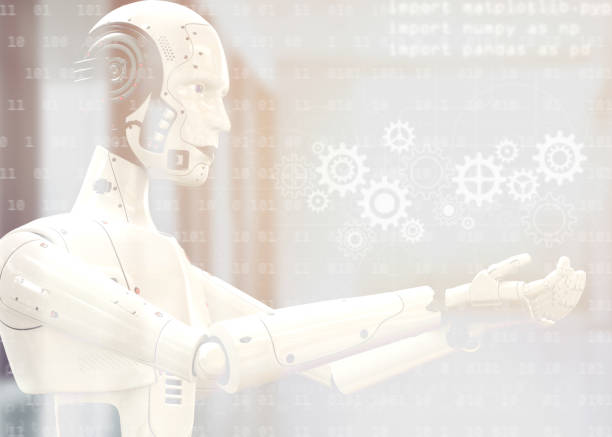istock Double Exposure images, 3D robots and data graphics. Blurred background, AI training concept with big data 1761226571