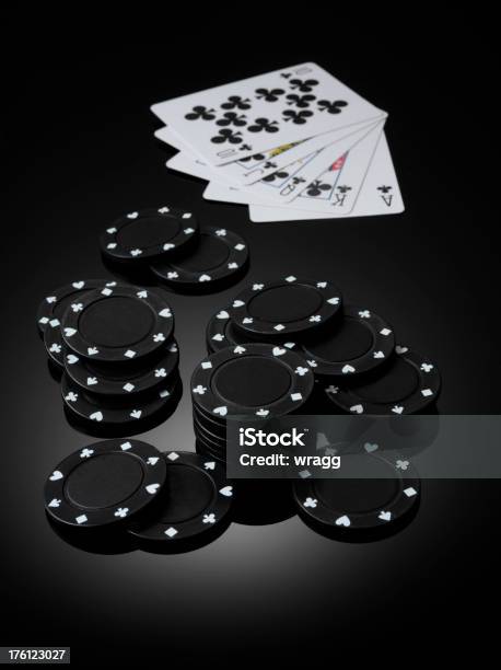 Cards And Poker Chips Stock Photo - Download Image Now - Ace, Ace Of Clubs, Black Color