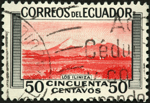 Iliniza volcano Ecuador on old postage stamp.