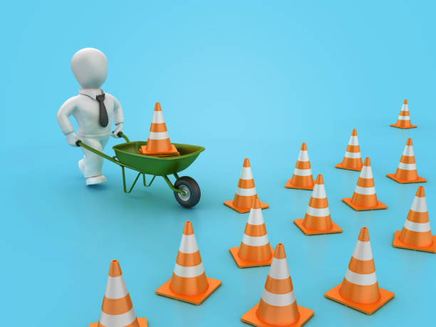 istock Traffic Cone on Wheelbarrow with Business Character 1761233083