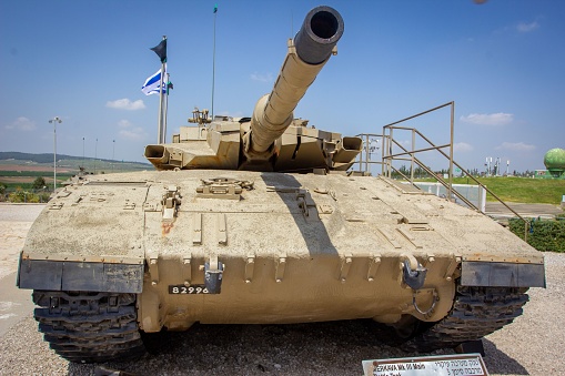 Tank in front of the cemetery of Rovasenda, Piedmont, Italy