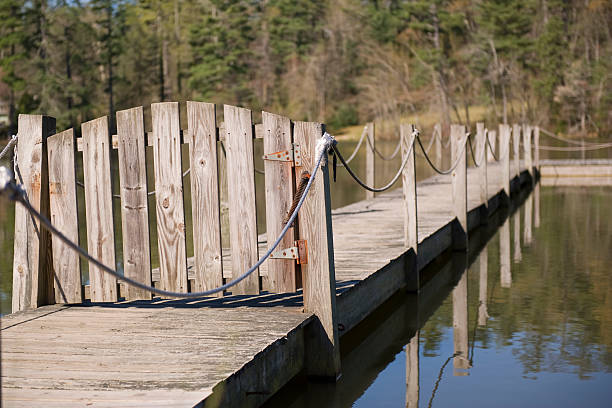 Gated Dock Stretching Into A Calm Lake stock photo