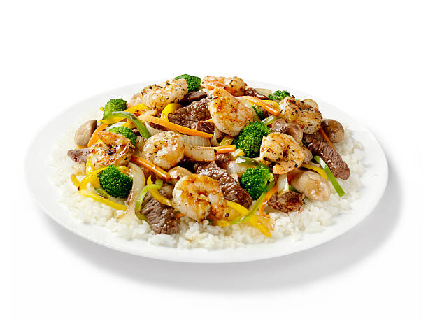 Szechuan Beef and Shrimp with Rice-Photographed on Hasselblad H3D2-39mb Camera