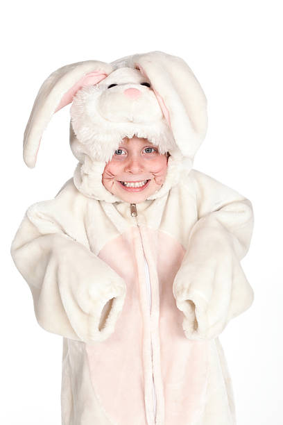 istock Little boy dressed in a bunny suit isolated on white 176123937