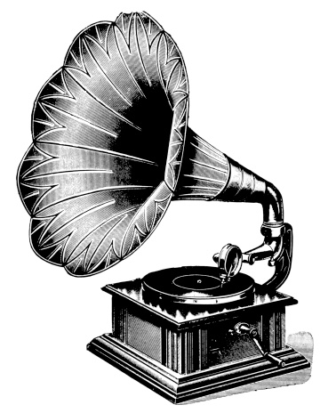 Antique engraving of an early gramophone (isolated on white).CLICK ON THE LINKS BELOW FOR HUNDREDS MORE SIMILAR IMAGES: