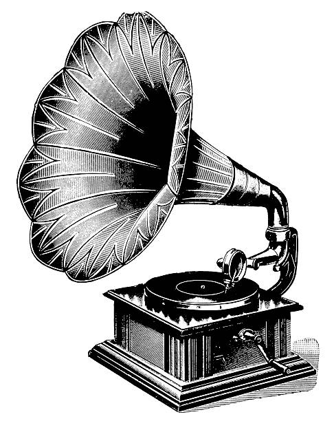 Gramophone | Antique Musical Illustrations Antique engraving of an early gramophone (isolated on white).CLICK ON THE LINKS BELOW FOR HUNDREDS MORE SIMILAR IMAGES: retro turntable stock illustrations