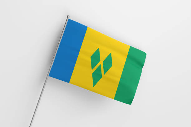 3d illustration flag of Saint Vincent and The Grenadines. Saint Vincent and The Grenadines flag waving isolated on white background with clipping path. flag frame with empty space for your text.