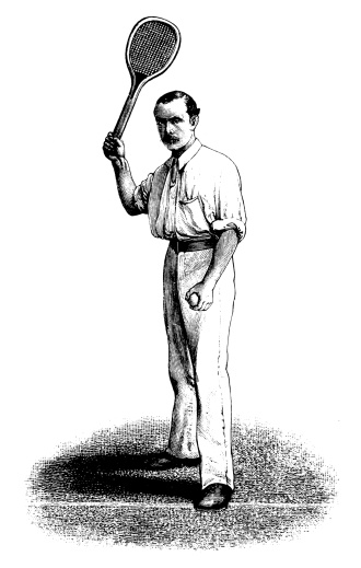 Antique illustration of a man playing tennis (isolated on white).CLICK ON THE LINKS BELOW TO SEE SIMILAR IMAGES: