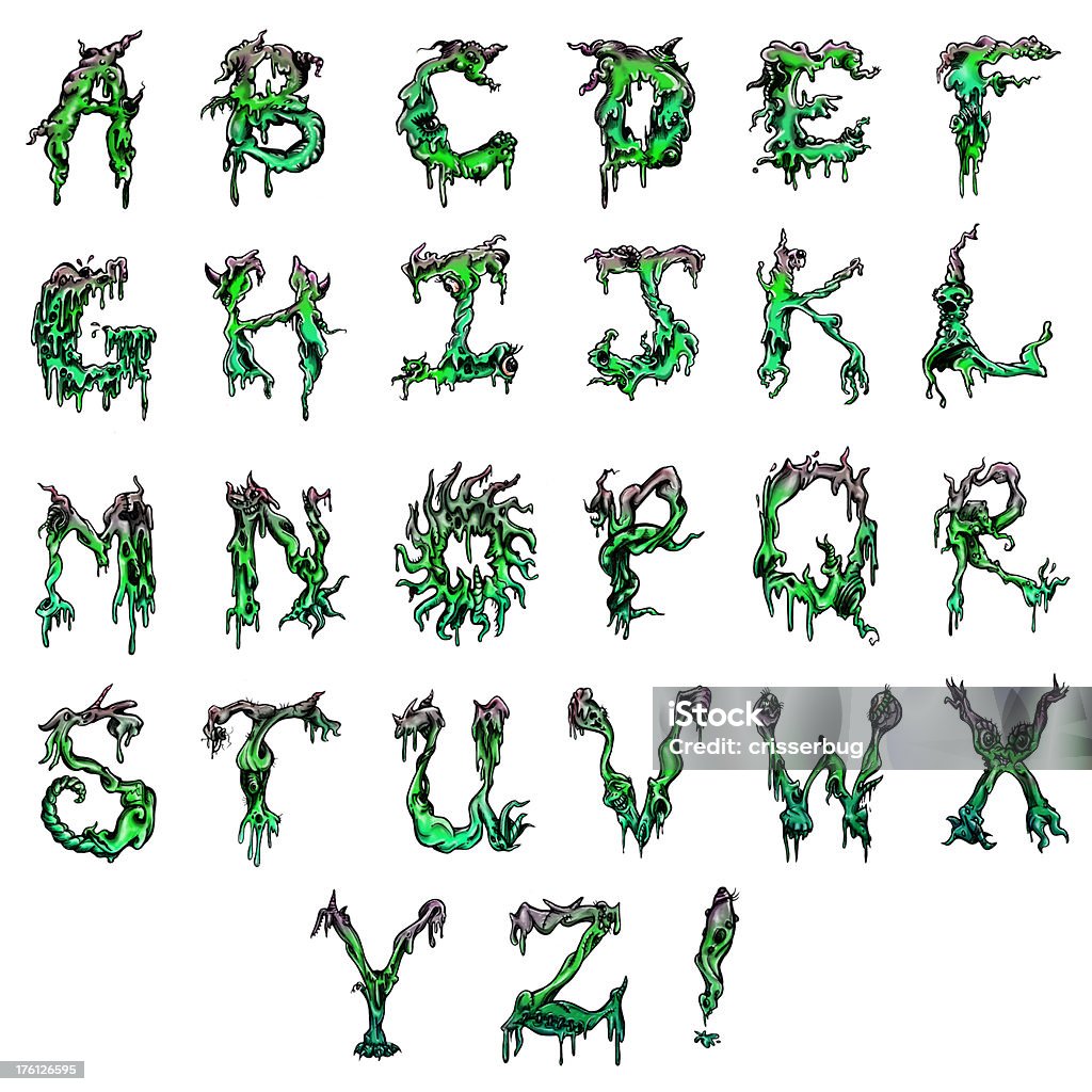 Halloween Monster Alphabet Hand drawn gory letters. Typescript stock illustration