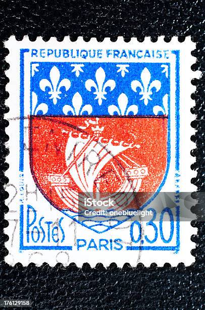 French Stamp Stock Photo - Download Image Now - Arts Culture and Entertainment, Black Background, Close-up