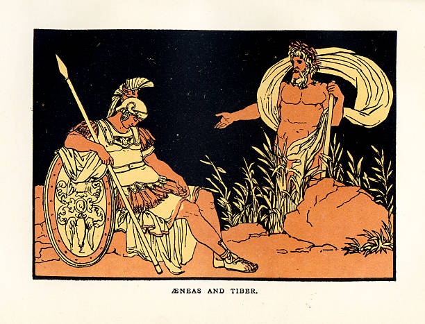 ilustrações de stock, clip art, desenhos animados e ícones de aeneas e tibre - ancient rome illustration and painting engraving engraved image