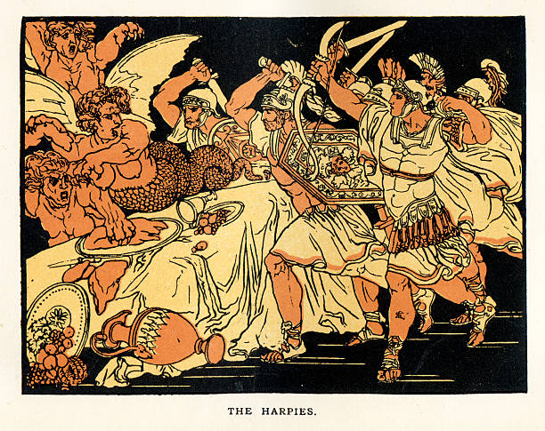 illustrazioni stock, clip art, cartoni animati e icone di tendenza di il harpies - mythology roman greek mythology virgil