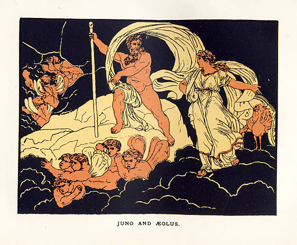 illustrazioni stock, clip art, cartoni animati e icone di tendenza di juno e aeolus - mythology roman greek mythology virgil