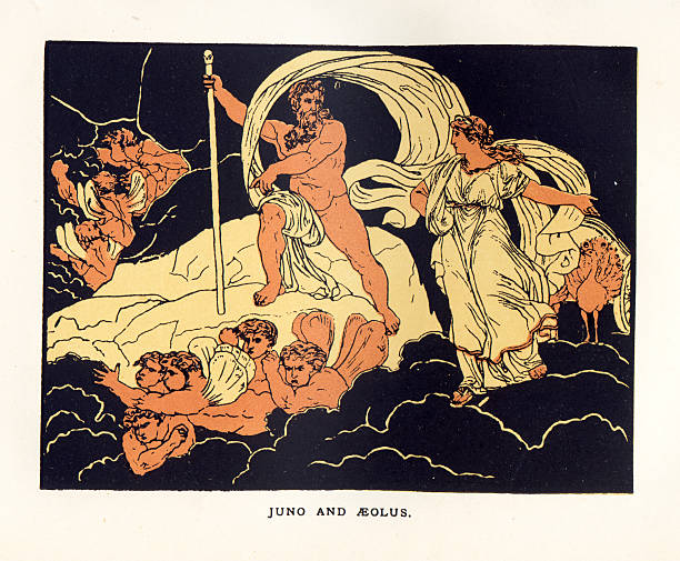 ilustrações de stock, clip art, desenhos animados e ícones de juno e aeolus - ancient rome illustration and painting engraving engraved image