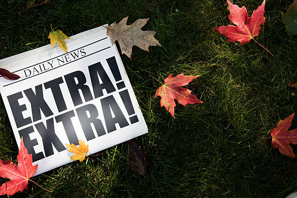 istock EXTRA! Newspaper on Grass with Autumn Leaves 176129734