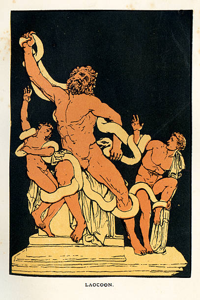 laocoon в индукционной из змеи - mythology roman greek mythology virgil stock illustrations