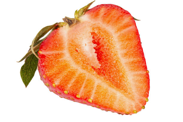 istock Half red berry strawberry isolated on white background. 1761311160