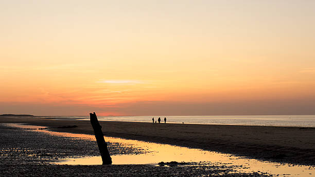 istock Silhouetted people strolling along a beach against an orange sunset 176132979