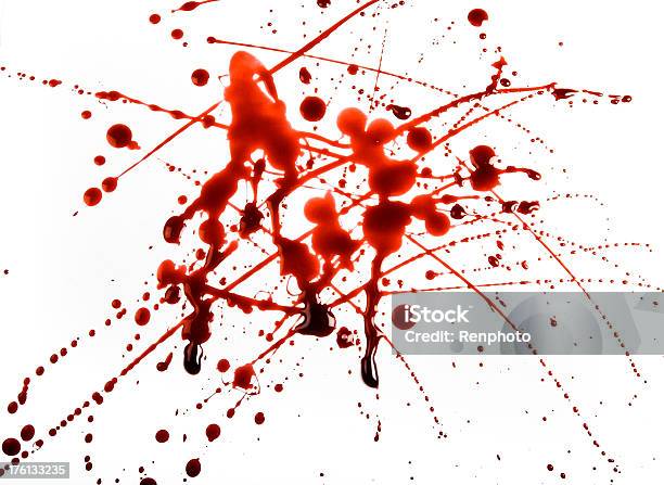 Rosso Spatter Su Sfondo Bianco - Fotografie stock e altre immagini di Sangue - Sangue, Imbrattato, Spruzzo