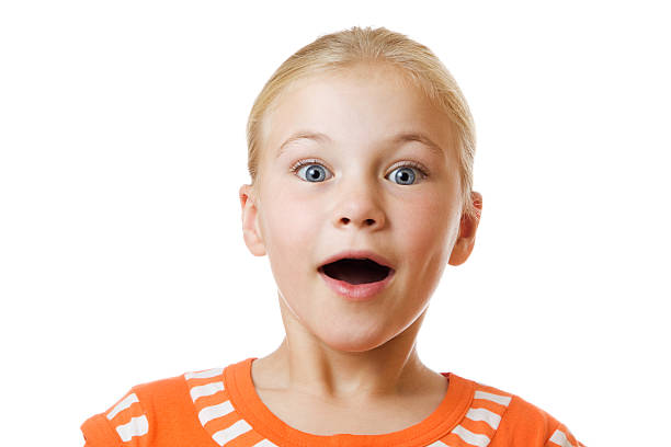 istock Surprised cute little blond girl on white 176133492
