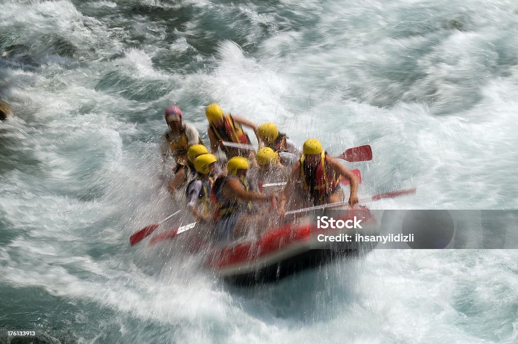Rafting on White Water Long exposure photo of rafting on white water. Rafting Stock Photo