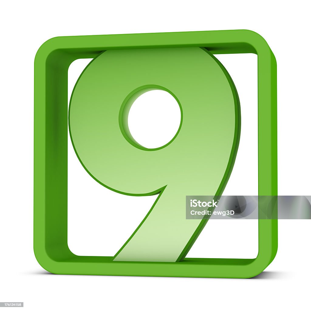 Number 9 3d render Green Color Stock Photo
