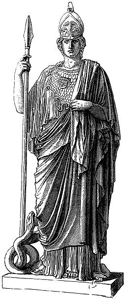 athena - engraving minerva engraved image roman mythology stock illustrations