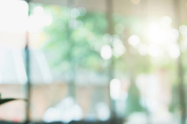 istock Abstract blur interior coffee shop or cafe for background. Blur restaurant interior banner background. Coffee shop blur background with bokeh. Blurred windows green garden background. 1761354479