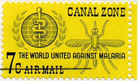 A seven cent Panama Canal Zone postage stamp issued in 1962 commemorating the fight against malaria.