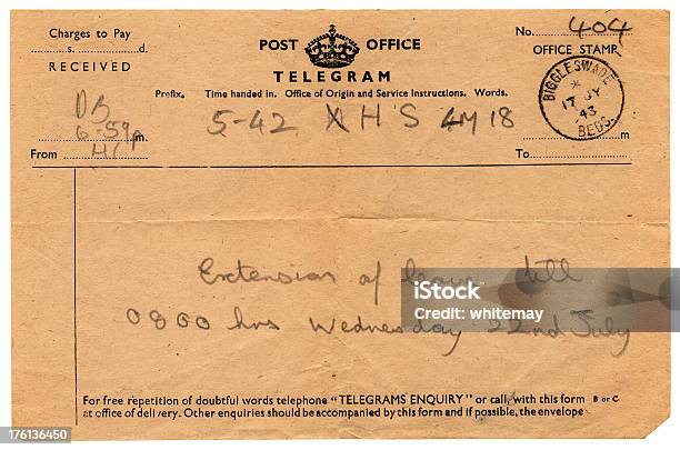 Extensão Da Licença De Serviceman Britânico Do Telegrama 1943 - Fotografias de stock e mais imagens de Telegrama