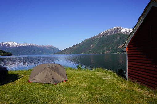 on holiday in Norway at a tent campsite