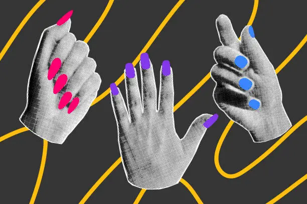 Vector illustration of Halftone neon nails