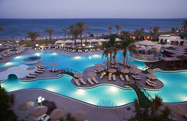 Aerial view of a group of resort hotels in Side Titreyengol area